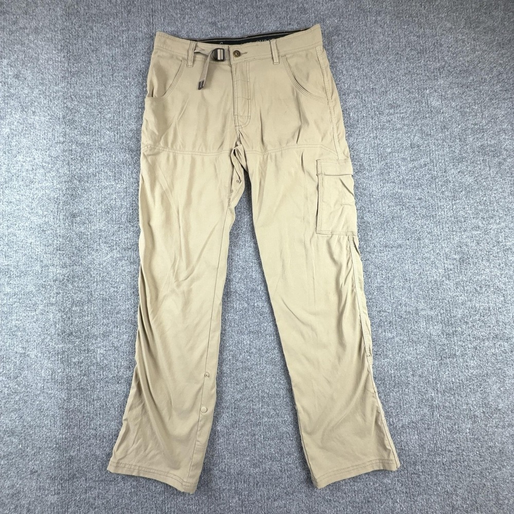 PrAna Pants Mens Small Beige Hiking Cargo Adjustable Waist Travel Pockets